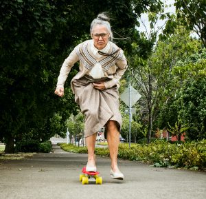 Determined Grandma on Skateboard