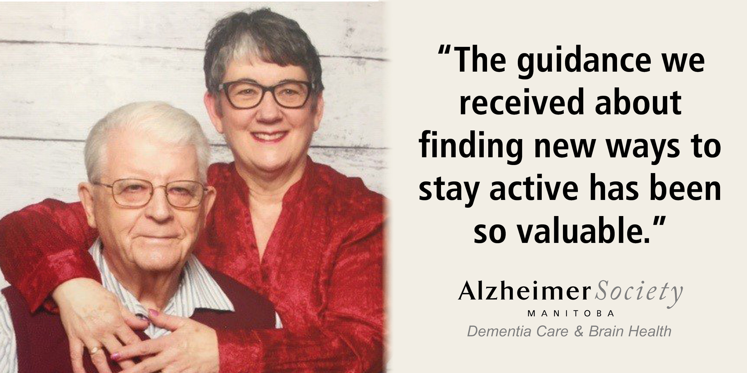 Jill and Keith Kennedy smiling. A quote reads: “The guidance we received about finding new ways to stay active has been so valuable.”